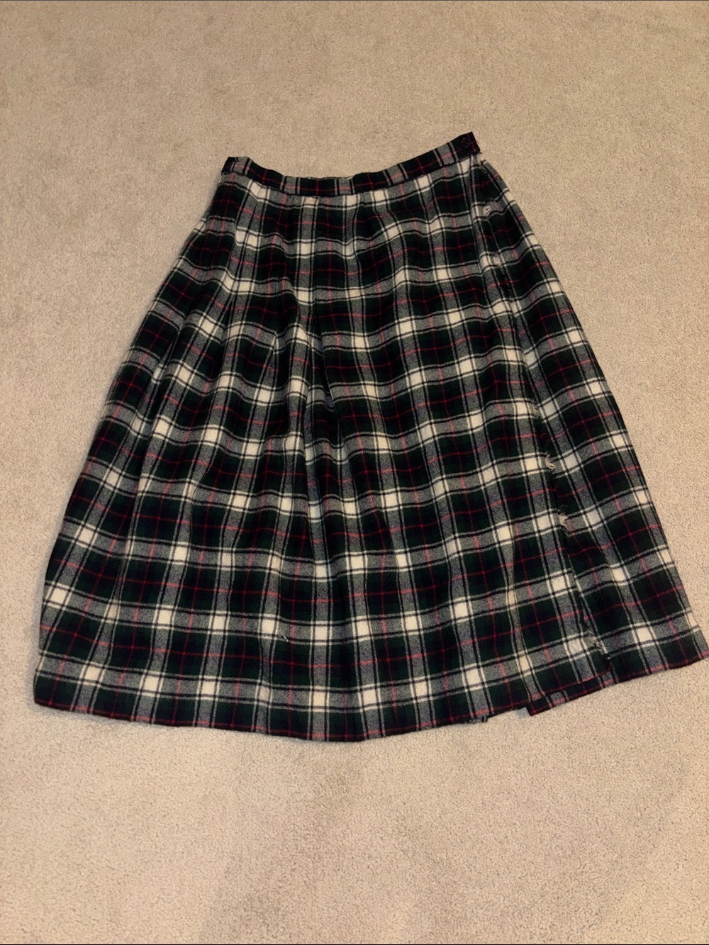 Vintage Jos. A. Bank Black, White & Red Plaid A-Line Wool Skirt